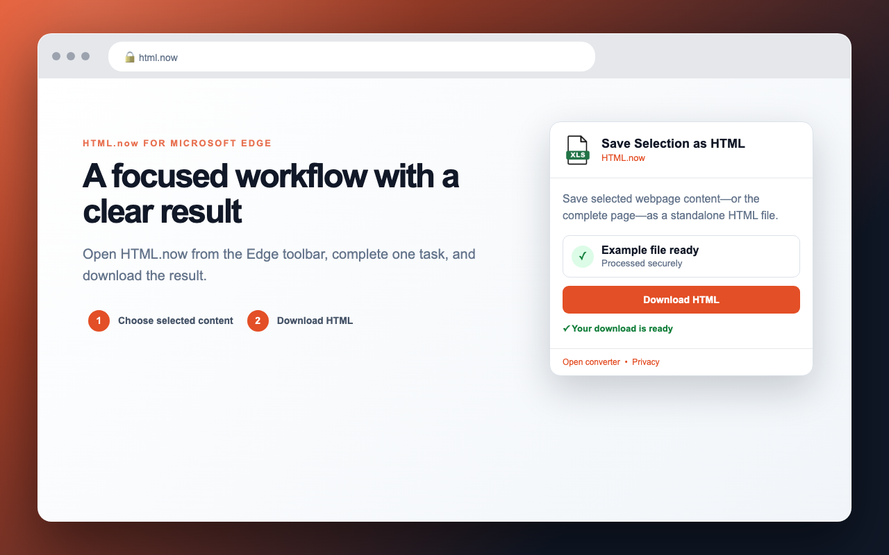 Save Selection as HTML result workflow