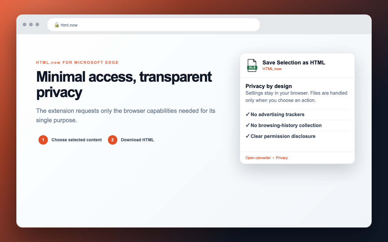 Save Selection as HTML privacy details